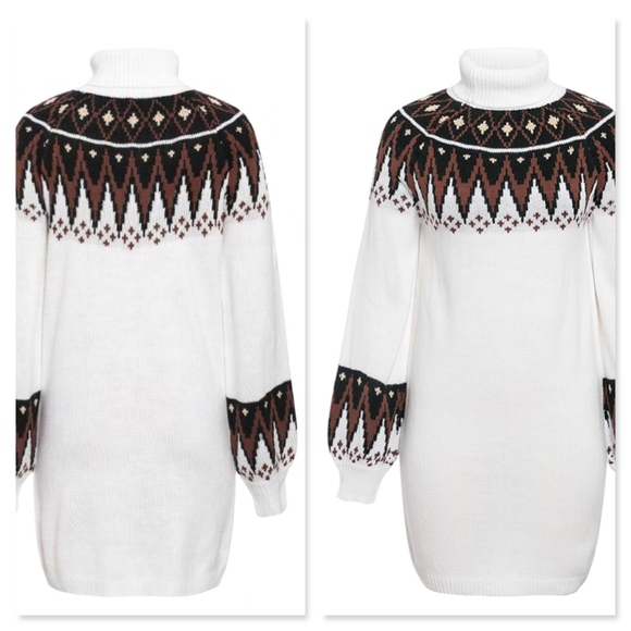 Turtleneck Boho Tunic Sweater Dress Aztac Tribal - Picture 6 of 9